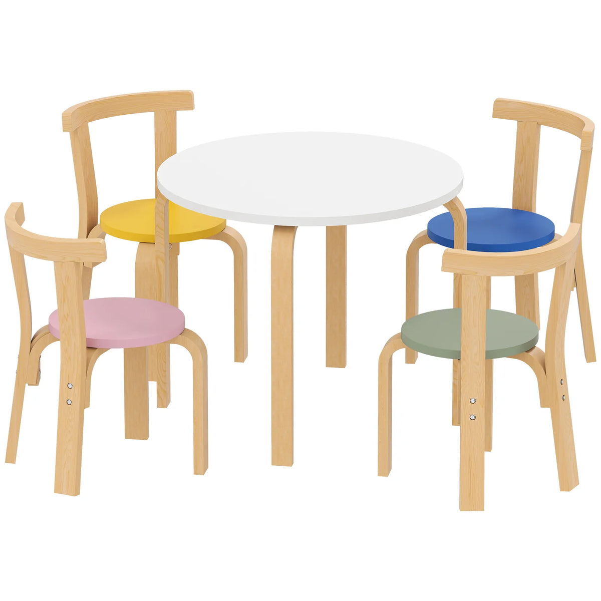 AIYAPLAY 5 Piece Wooden Kids Table and Chairs Set with Rounded Edges – Toddler Furniture for Nursery, Playroom, Classroom, Ages 3-8