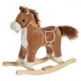 HOMCOM Kids Plush Rocking Horse with Moving Mouth, Wagging Tail and Sounds – Ride-On Toddler Rocker, Brown