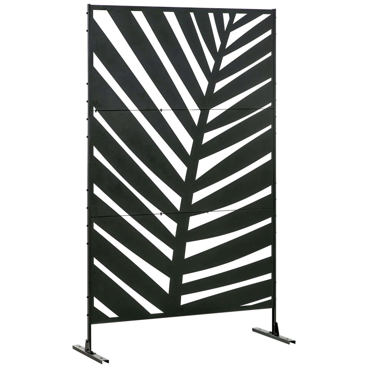 Outdoor Privacy Screen with Banana Leaf Design, 3-Panel Steel Frame – Garden & Patio Divider, Black