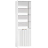 HOMCOM 6-Tier Slim Bookcase with Adjustable Shelf, Cabinet and Anti-Tip Hardware – Tall Bookshelf, White