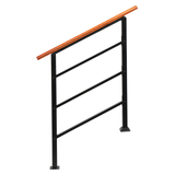 Wrought Iron and Solid Wood Handrail for Outdoor Steps – Fits 1 to 3 Steps, Concrete, Porch & Wood, Matte Black
