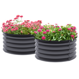Outsunny Set of 2 Galvanised Steel Raised Garden Beds with Safety Edging – Curved Metal Planter Boxes, Dark Grey