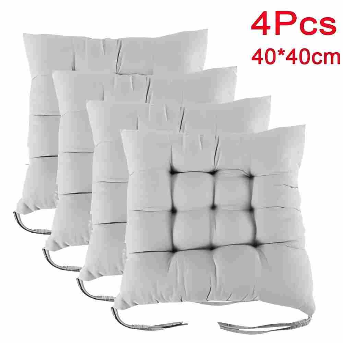 Plain Tie-On Seat Pad Cushions, Set of 4 – Soft Cotton-Cover Chair Pads for Dining, Kitchen & Garden, Grey