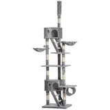 PawHut 240–260cm Floor-to-Ceiling Cat Tree with Scratching Posts, Houses & Hammocks – Cat Tower, Light Grey
