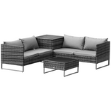 Outsunny 4-Piece PE Rattan Garden Furniture Set with Two Loveseats, Corner Table & Coffee Table – Mixed Grey