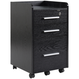 HOMCOM Mobile Office Storage Cart with 3 Drawers, Lockable Top Drawer & 5 Wheels – Wood-Effect, Black