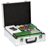 SPORTNOW 500-Piece Poker Chip Set with Card Shuffler, Card Shoe, Mat & Case – Texas Hold'em Set, Silver Tone