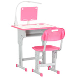 HOMCOM Kids Desk and Chair Set with Adjustable Height, Drawer & Book Stand – Study Table, Ages 6-12, Pink