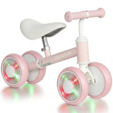 AIYAPLAY Baby Balance Bike for 1–2 Years with Four Light-up EVA Wheels and Adjustable Seat – Toddler Ride-On, Pink