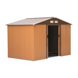 Outsunny 9 x 6ft Metal Garden Shed with Sliding Double Door & Ventilation – Khaki Outdoor Storage