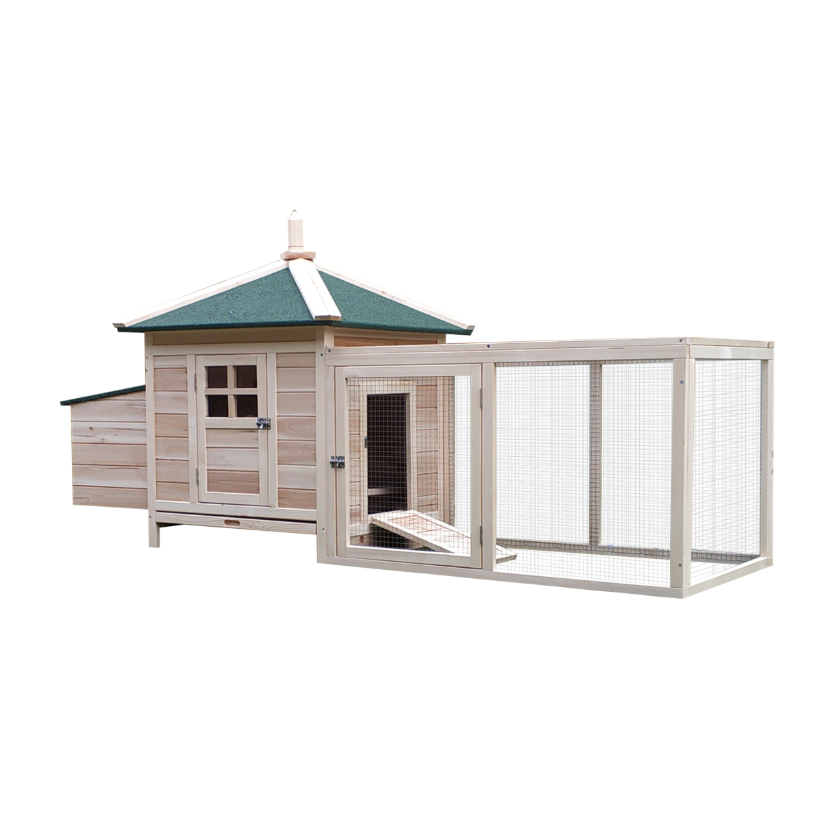 PawHut Wooden Chicken Coop with Nesting Box & Outdoor Run – Small Animal Cage for Backyard