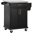 Black rolling kitchen cart with drawer
