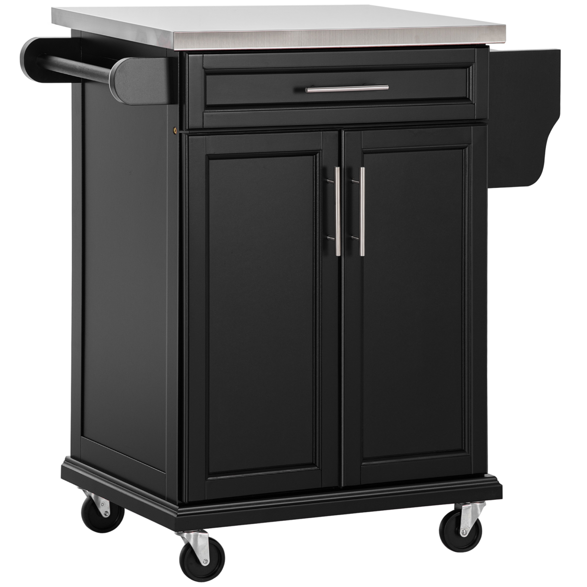 Black rolling kitchen cart with drawer
