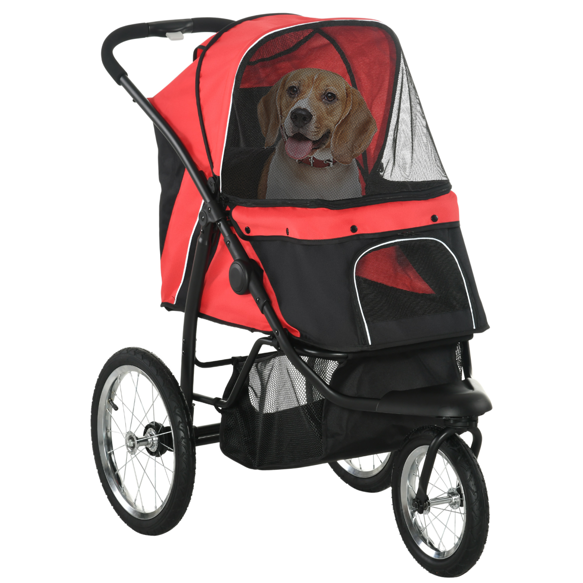 PawHut Foldable Pet Stroller Jogger with Canopy & Three Wheels – Pram for Medium Dogs, Red