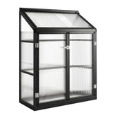 Outsunny Lean-to Polycarbonate Greenhouse 4 x 2ft with 2 Hinged Doors & Top Vent, Aluminium Frame, Black