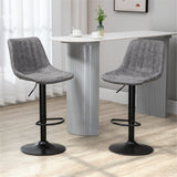 Set of 2 Bar Stools with High Back Tub Seats, Footrest & Round Base – Microfibre Kitchen Stools, Grey
