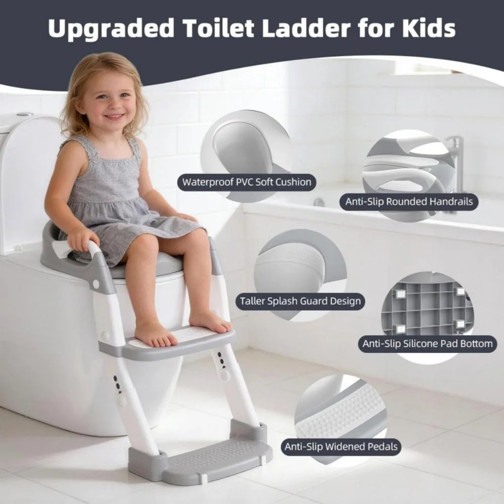 2-in-1 Toddler Potty Training Toilet Seat with Step Ladder – Foldable, Adjustable, Non-Slip