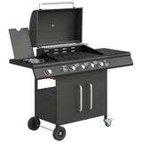 Outsunny 4 Burner Gas BBQ Grill with Storage Cabinet, 15.2 kW, Side Table & Warming Rack – Propane Barbecue Trolley on Wheels