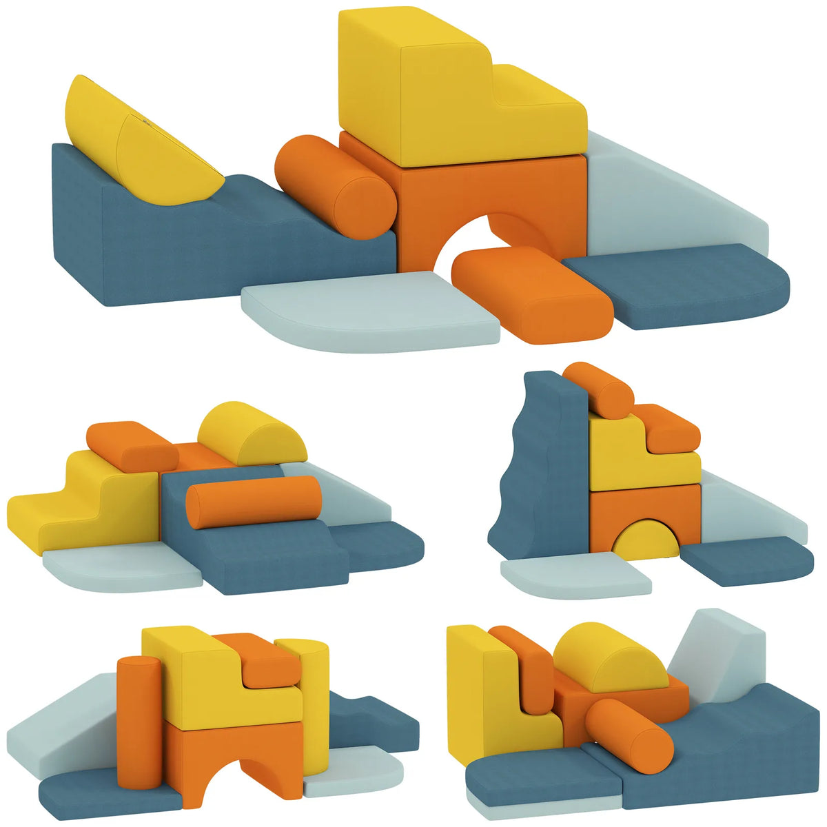 AIYAPLAY 9-Piece Kids Soft Play Foam Blocks Set with Detachable Cover for Climbing & Crawling