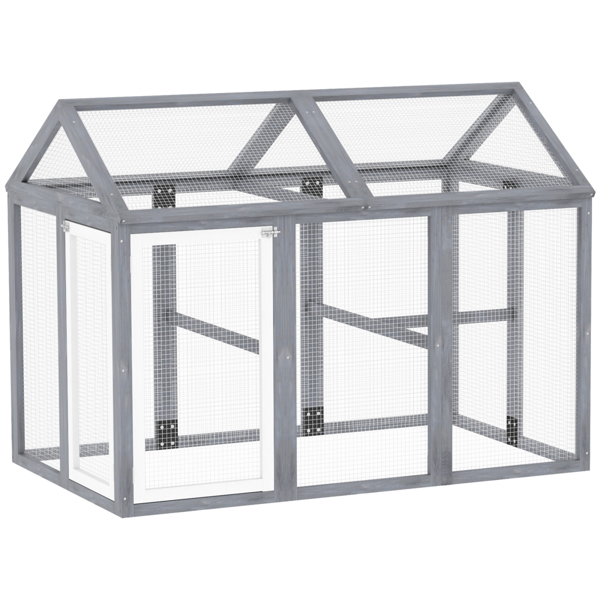 PawHut Wooden Chicken Run with Combinable Design, Lockable Doors & Mesh Wire – Coop for 1–3 Chickens, Grey