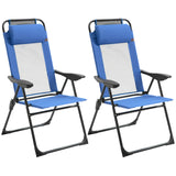 Outsunny Folding Garden Chairs Set of 2 with 5-Position Reclining High Back, Headrests & Texteline Seats – Outdoor Patio Chairs, Blue