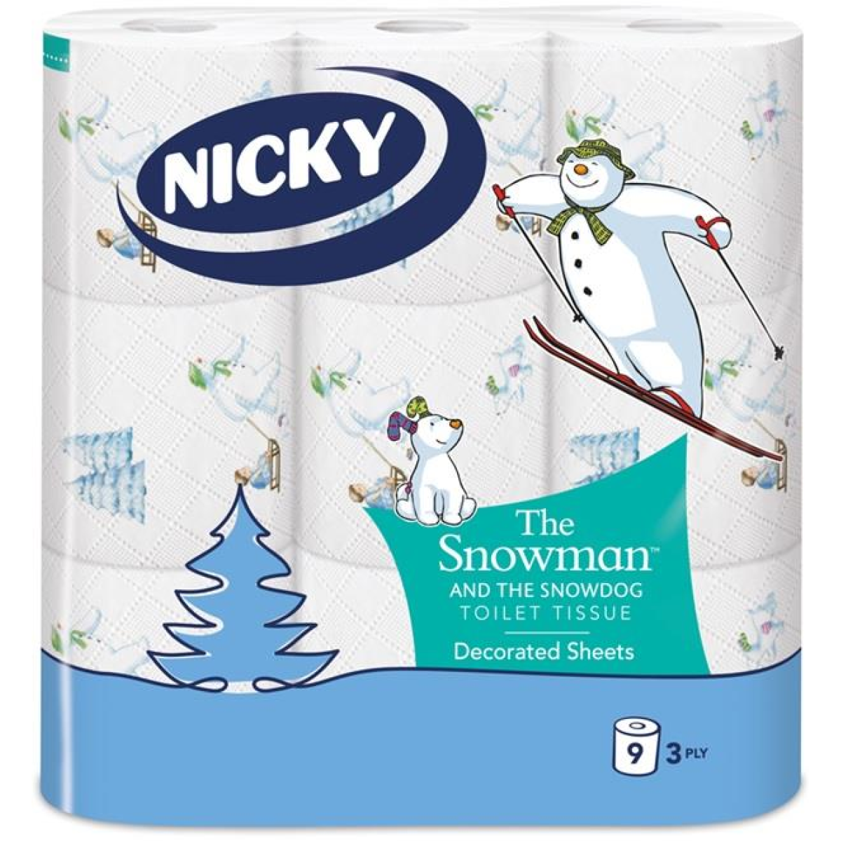 Nicky Snowman and Snowdog 3-Ply Toilet Rolls, 9 Rolls – Festive Christmas Bathroom Tissue, FSC Certified