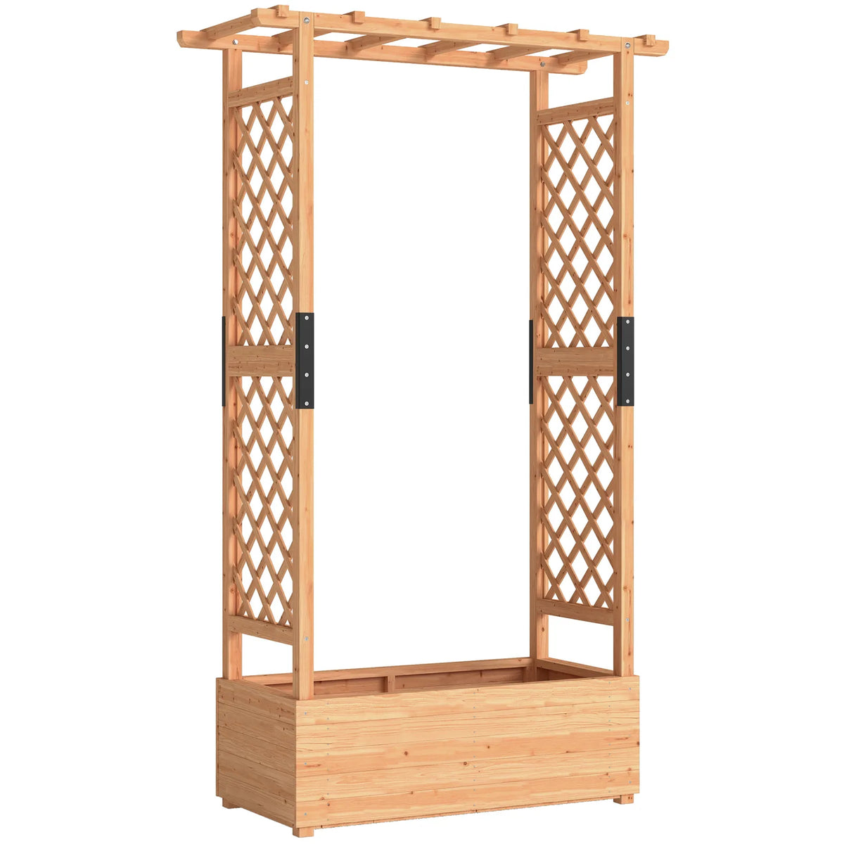 Outsunny Fir Wood Raised Garden Bed with Trellis Sides and Hanging Rail – 110 x 44 cm Planter