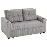 HOMCOM 2 Seater Click Clack Sofa Bed with Pull-Out Design and Cup Holders – Corduroy Upholstery, Light Grey