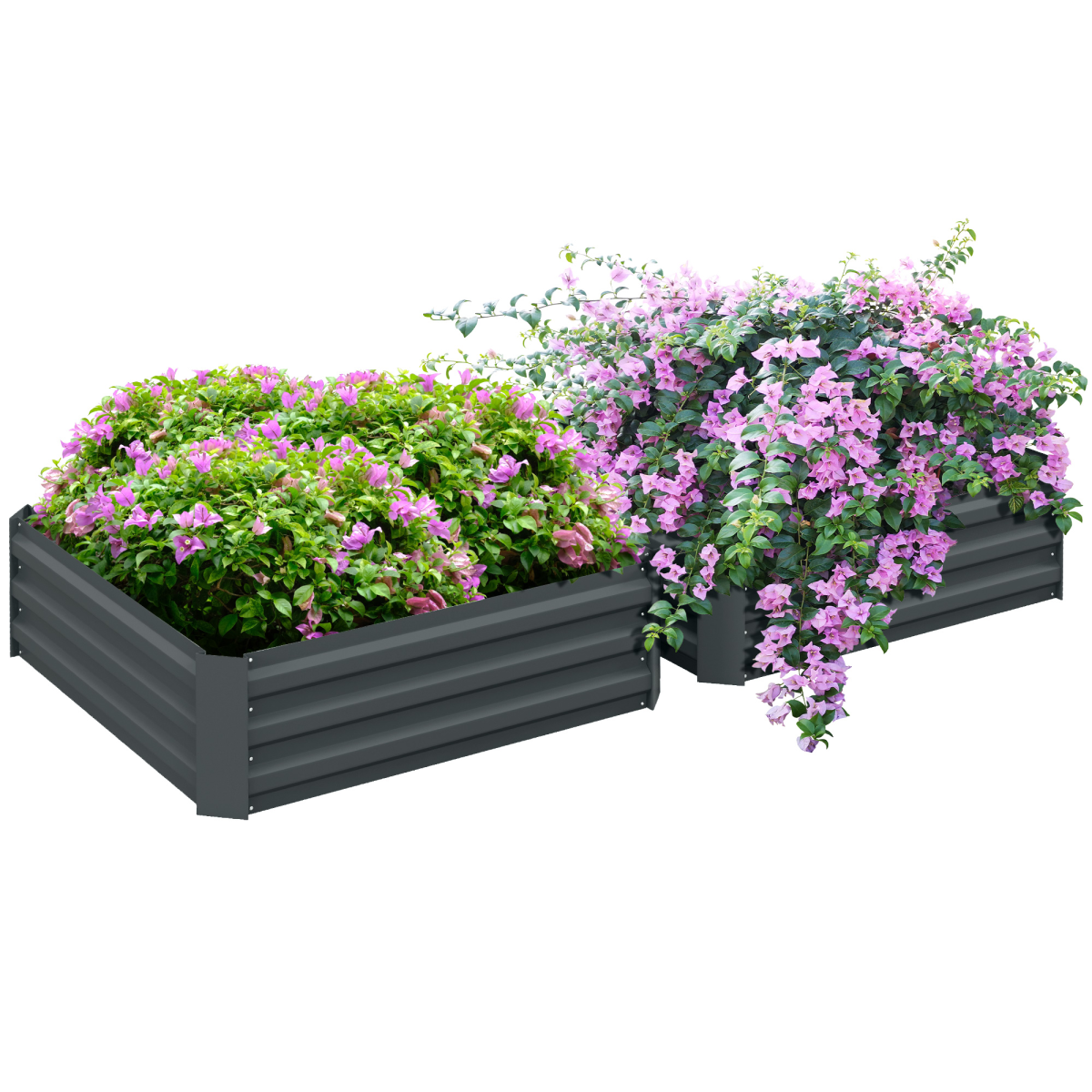 Outsunny Set of 2 Galvanised Steel Raised Garden Beds, 100 x 100cm Planter Boxes – Easy Setup, Dark Grey