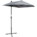Outsunny 2m Half Garden Parasol with Crank Handle & Base – Double-Sided Canopy for Small Spaces, Dark Grey