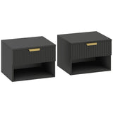 HOMCOM Floating Nightstands Set of 2 with Soft-Close Drawer – Modern Wall Mounted Bedside Tables, Black