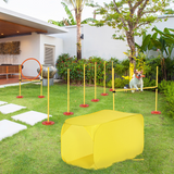 Dog Agility Training Set with High Jump, Tunnel, Weave Poles and Jumping Ring – Outdoor Exercise, Yellow
