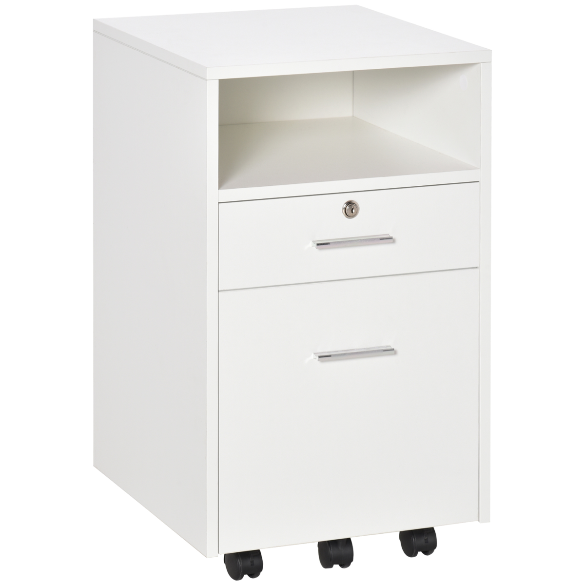 Vinsetto Mobile File Cabinet with Lockable Drawer, 5 Wheels & Open Shelf – Home Office Storage, White