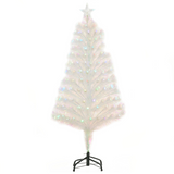 HOMCOM 4ft Pre-Lit Artificial Christmas Tree with Multi-Coloured Fibre Optic and LED Lights – Foldable, White