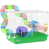 PawHut 2 Tier Hamster Cage with Handle, Exercise Wheel and Tunnel – Small Pet Home for Dwarf Hamsters