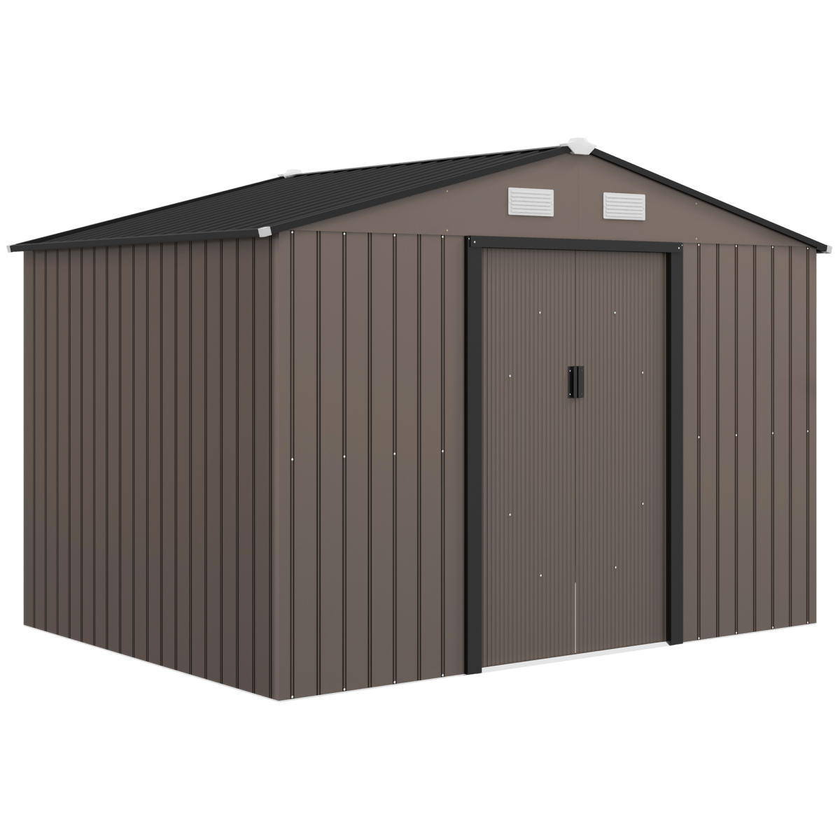 Outsunny 9x6ft Metal Garden Storage Shed with Double Sliding Door & Ventilation – Tool Store, Brown