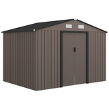 Outsunny 9x6ft Metal Garden Storage Shed with Double Sliding Door & Ventilation – Tool Store, Brown