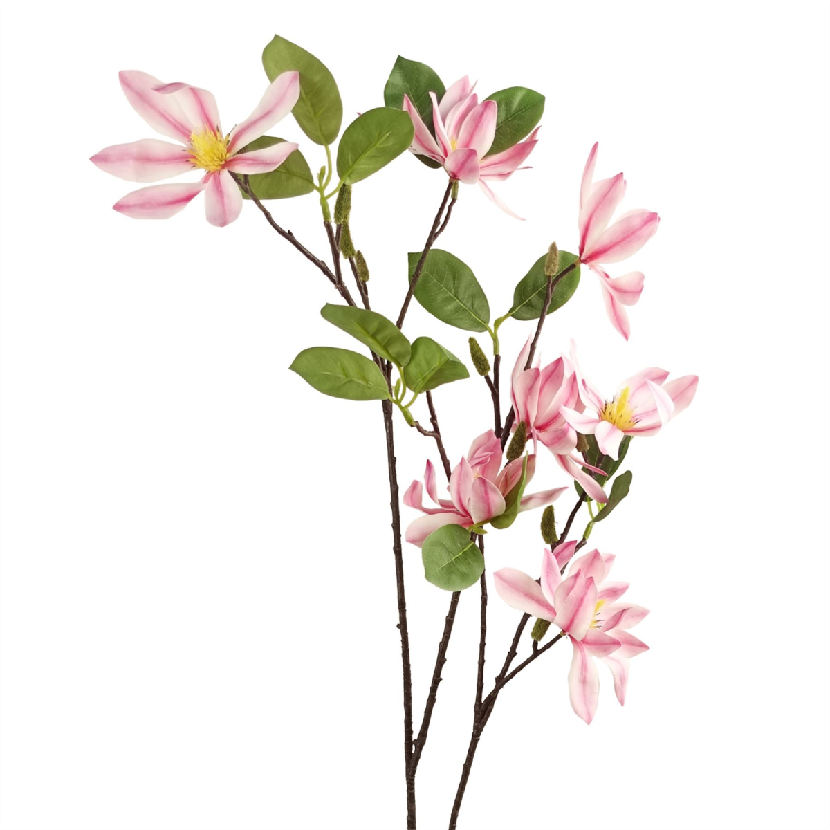 Leaf 100cm Artificial Pink Magnolia Floral Spray with 3D Flowers & Wired Stem – Realistic Faux Flowers