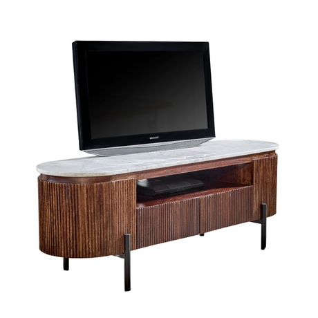 Opal mango wood TV cabinet with marble top