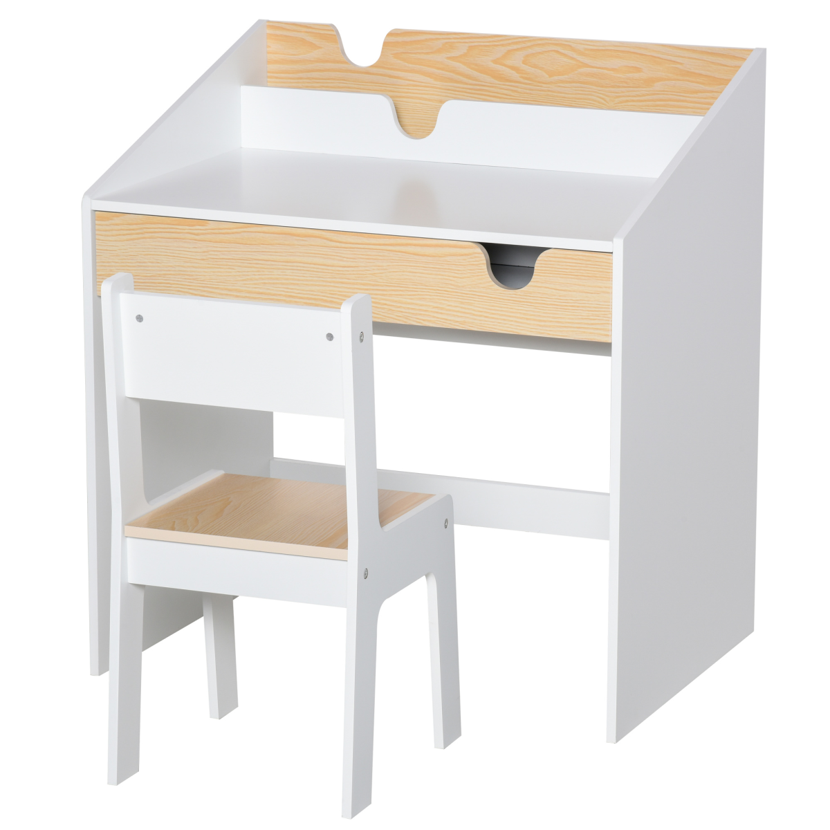 Two-Piece Kids Desk and Chair Set with Drawer and Shelf – MDF Children's Study Table with Storage for Ages 3–6