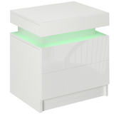 HOMCOM White High Gloss Bedside Table with LED Light Strip and 2 Drawers – Bedroom Nightstand with Storage