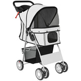 PawHut Dog Pram with Reflective Strips and 360° Swivel Wheels – Foldable Pet Stroller, Grey