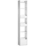HOMCOM Tall Narrow Bookcase with Drawers and Bottom Cabinet – Freestanding Living Room Storage, White Wood Effect