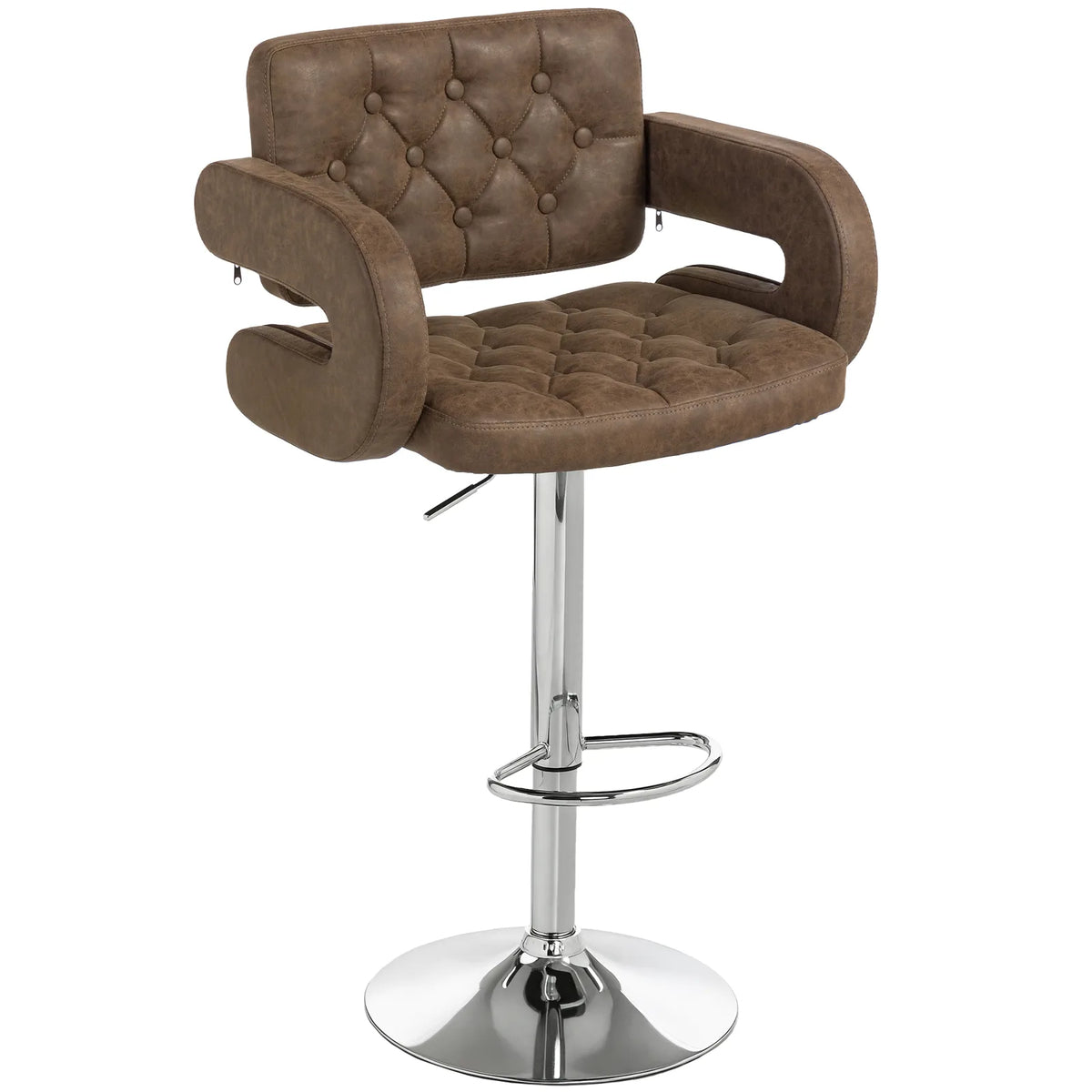 HOMCOM PU Leather Swivel Bar Stool with Back, Armrest and Footrest – Height Adjustable, Coffee