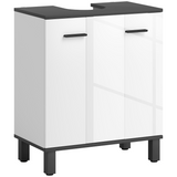 HOMCOM Bathroom Under Sink Cabinet with Adjustable Shelf and U-Shaped Cut-Out – Storage, High Gloss White