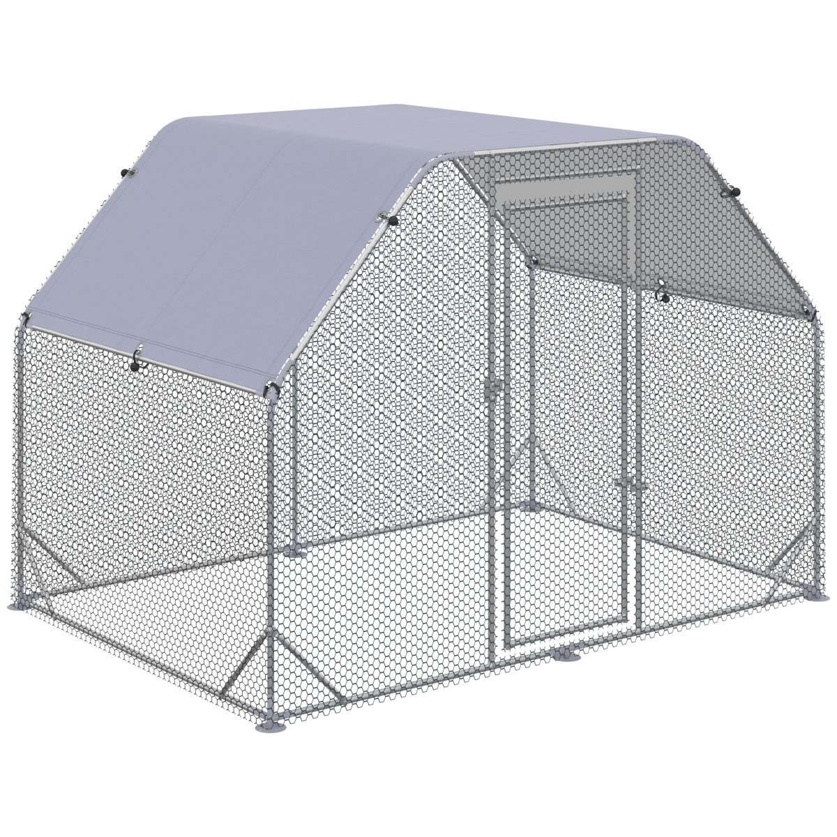 PawHut Walk-In Chicken Run with Roof Cover, Galvanised Steel Coop for 4-6 Chickens – 2.8m Hen House