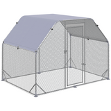 PawHut Walk-In Chicken Run with Roof Cover, Galvanised Steel Coop for 4-6 Chickens – 2.8m Hen House