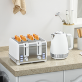 Kettle and 4-Slice Toaster Set, 1.7L 3000W Stainless Steel Kettle, White and Silver