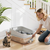 XXL Stainless Steel Cat Litter Box with Scoop, 14.8cm High Sides – Large Litter Tray for Cats up to 12kg & Multi-Cat Homes, Grey