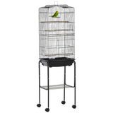 Pawhut Metal Budgie Bird Cage with Rolling Stand, Slide-out Tray and Storage Basket – Small Bird Cage, Black